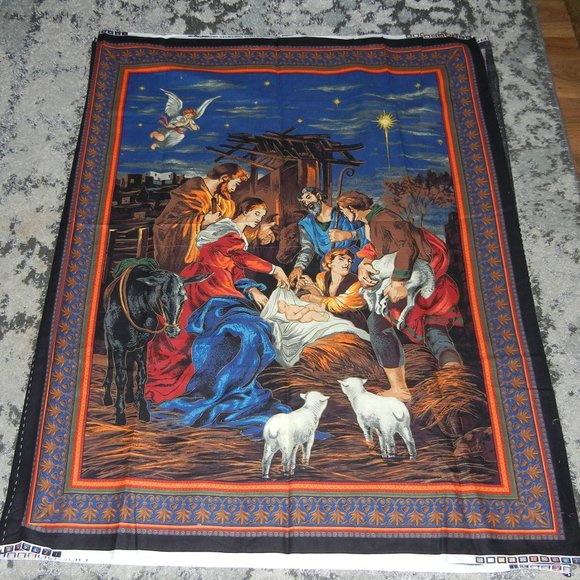 Christmas cotton fabric panel Nativity Manger 2004 - Picture 2 of 4